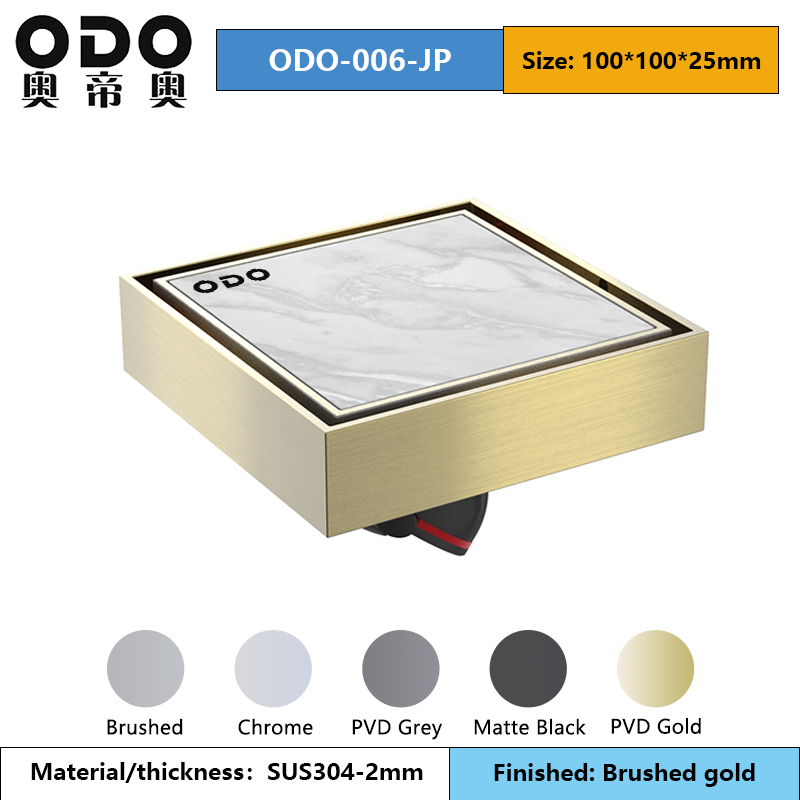 10x10cm ODO-006-JP Tile Insert Floor Drain Brushed Gold