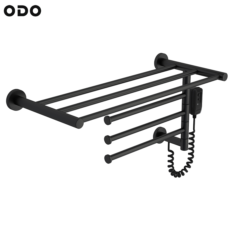ODO-R2B-1KH matte black swivel heated towel rack product image
