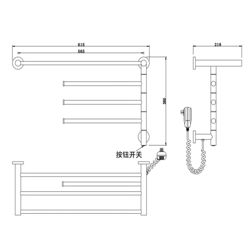 Swivel heated towel rack carbon fiber heating elements