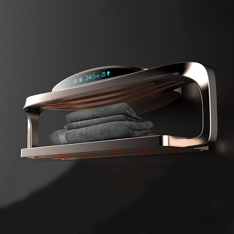 Electric towel rack installation and detail view