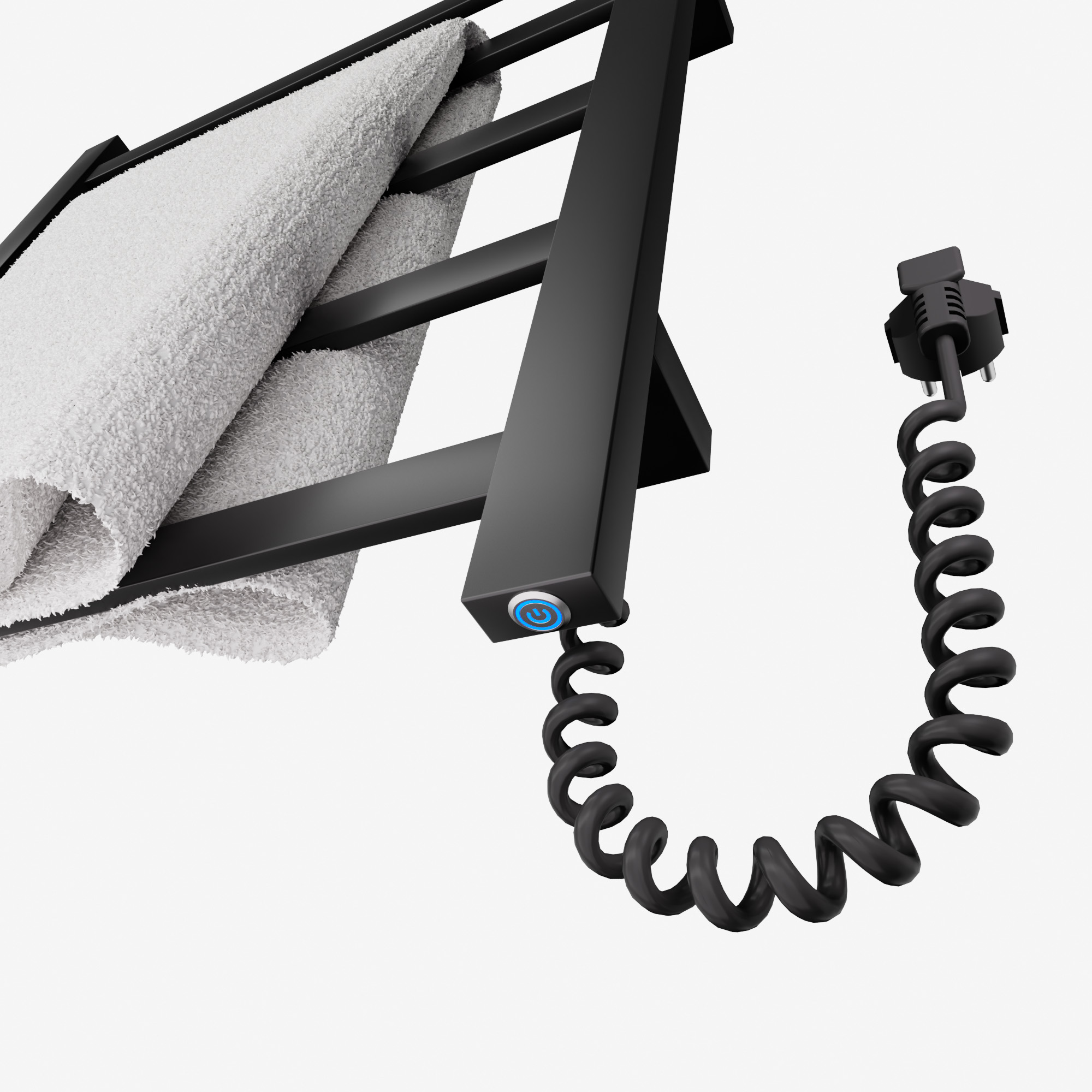 ODO swivel heated towel rack with matte black baked lacquer surface finish