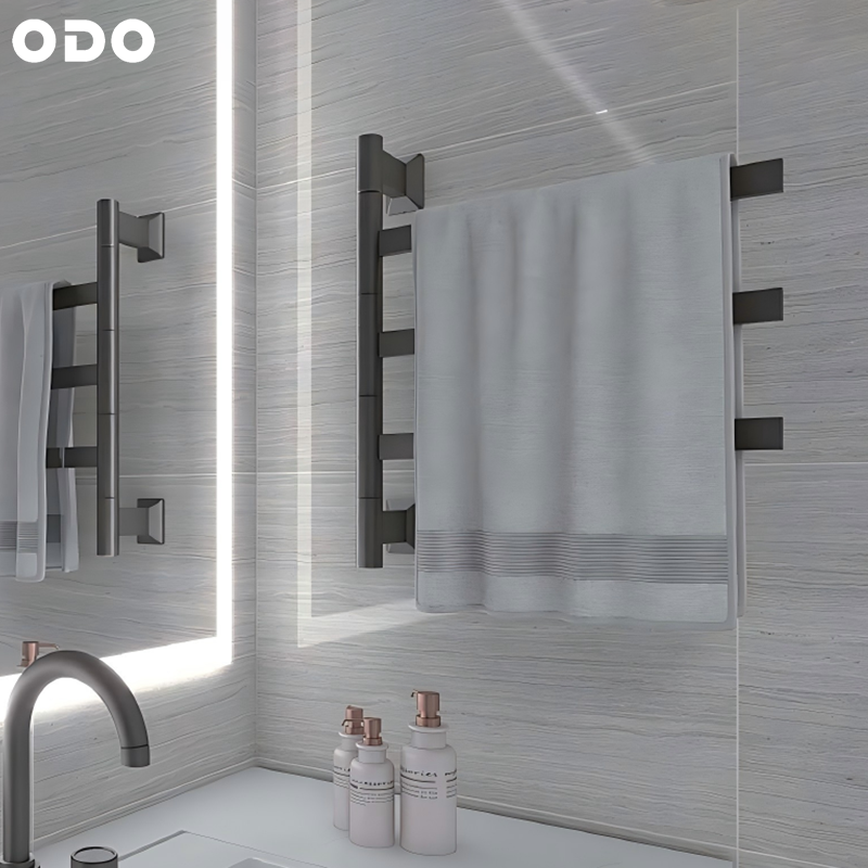 Swivel heated towel rack showing ODO-R18-2QHP product construction