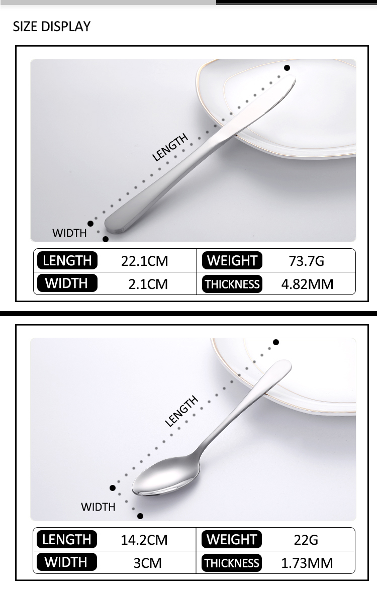Silver full tang stainless steel cutlery set for retail and commercial dining