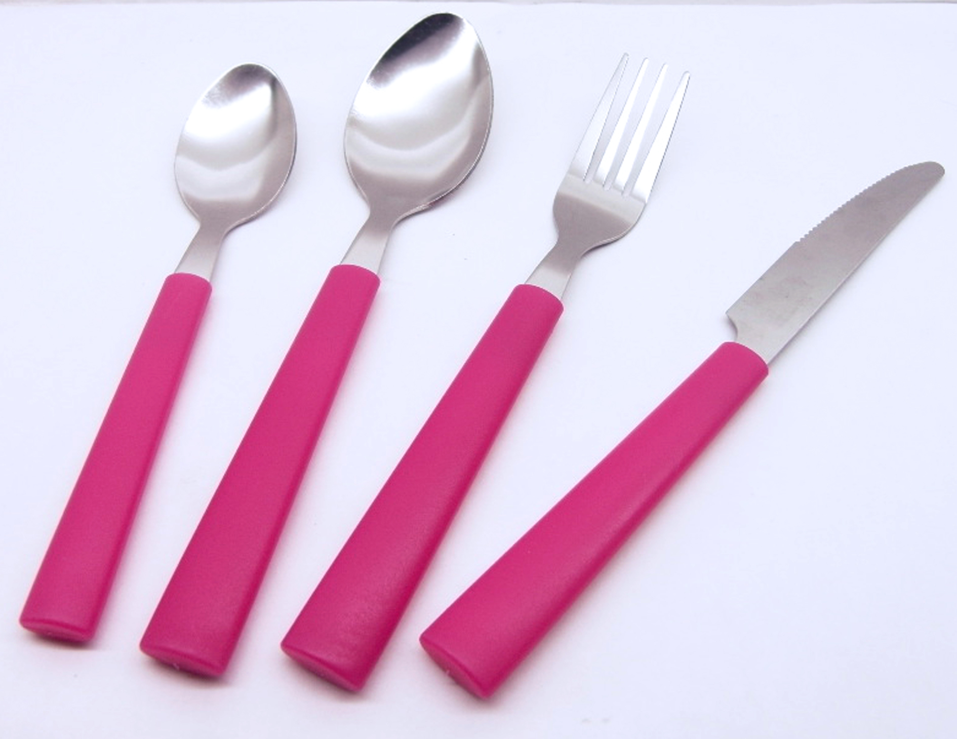 Colorful half tang cutlery set packaging and plastic handle details