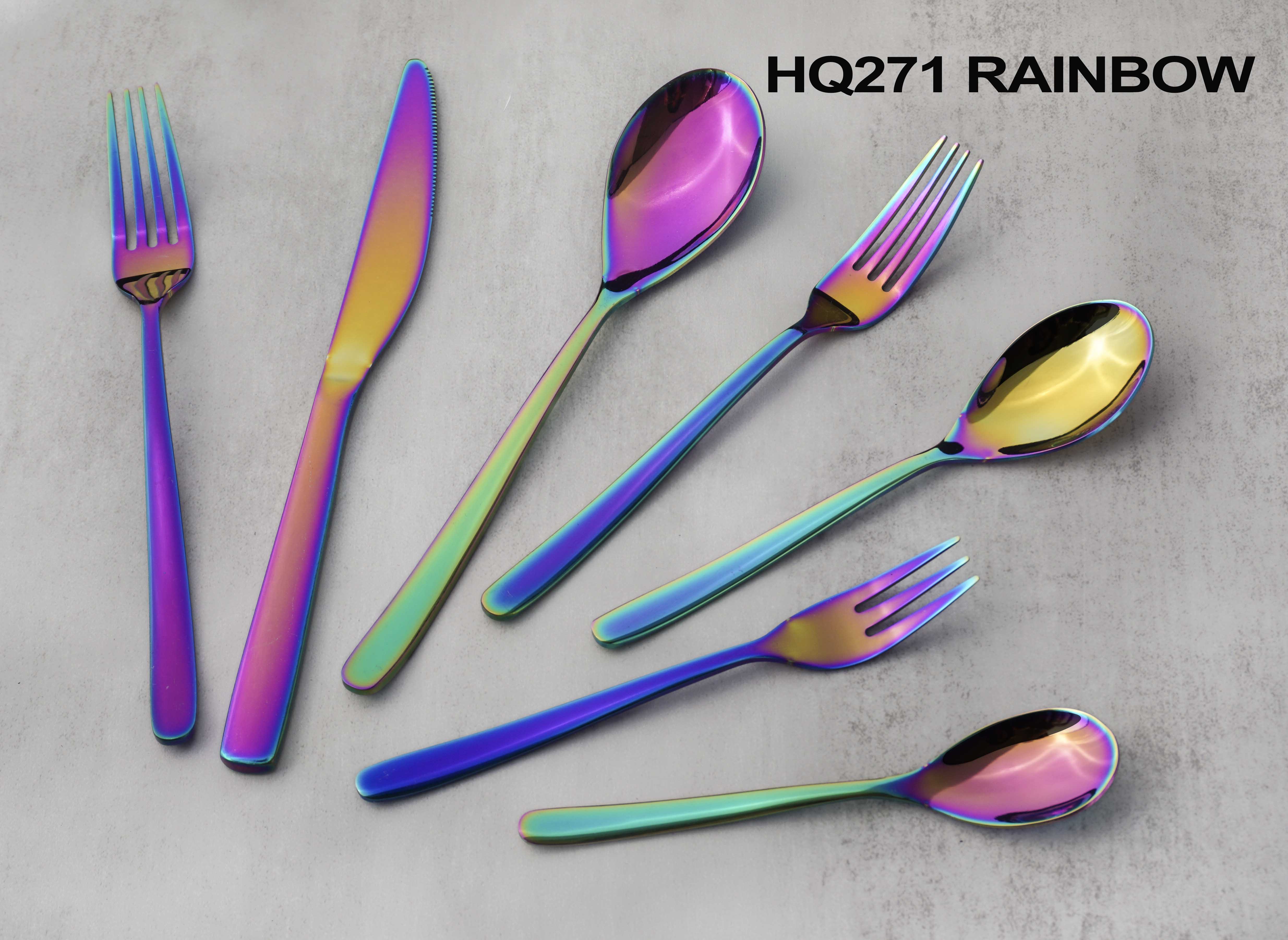 Silver copper rainbow flatware with color handle spoon options