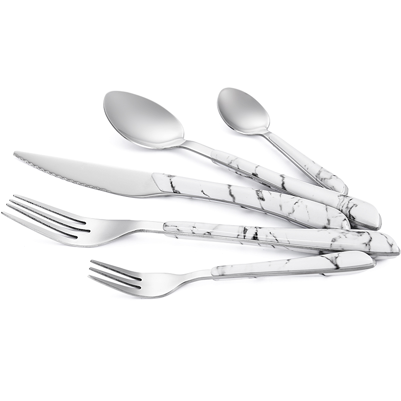 White marble pattern Plastic Handle Full Tang Cutlery set