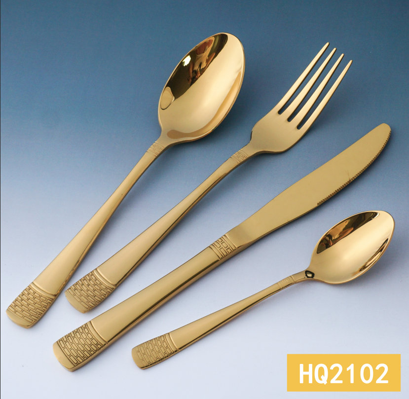 Gold plated stainless steel cutlery with streamlined handle
