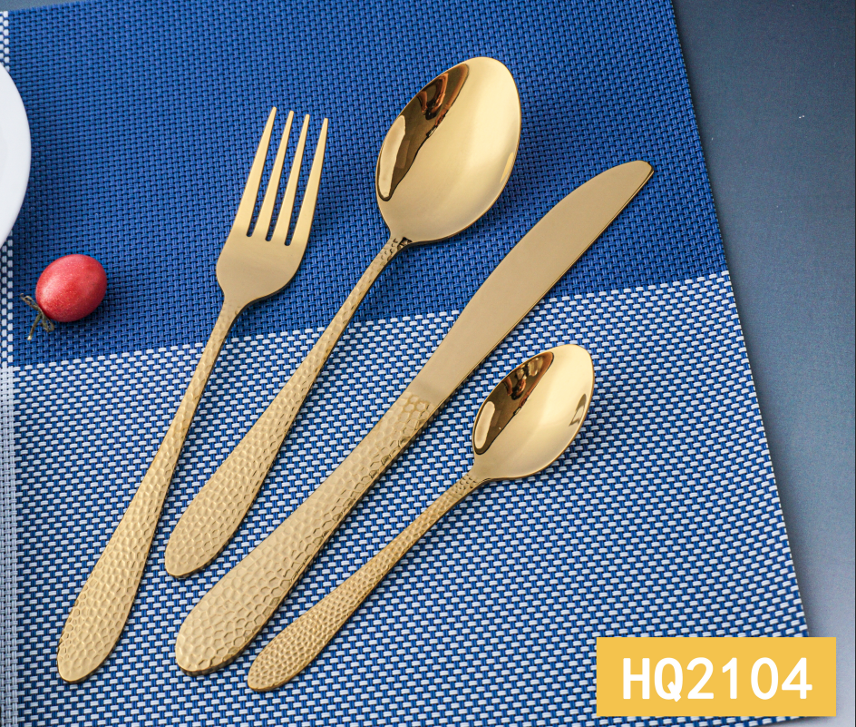 Hammered stainless steel flatware set product display