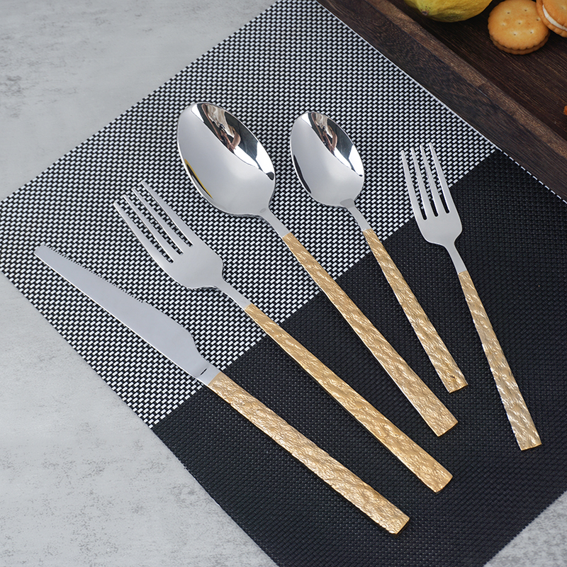 Stone texture handle stainless steel flatware with partial gold plating