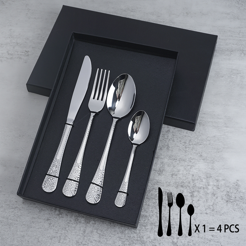Embossed handle flatware product for custom serving cutlery orders